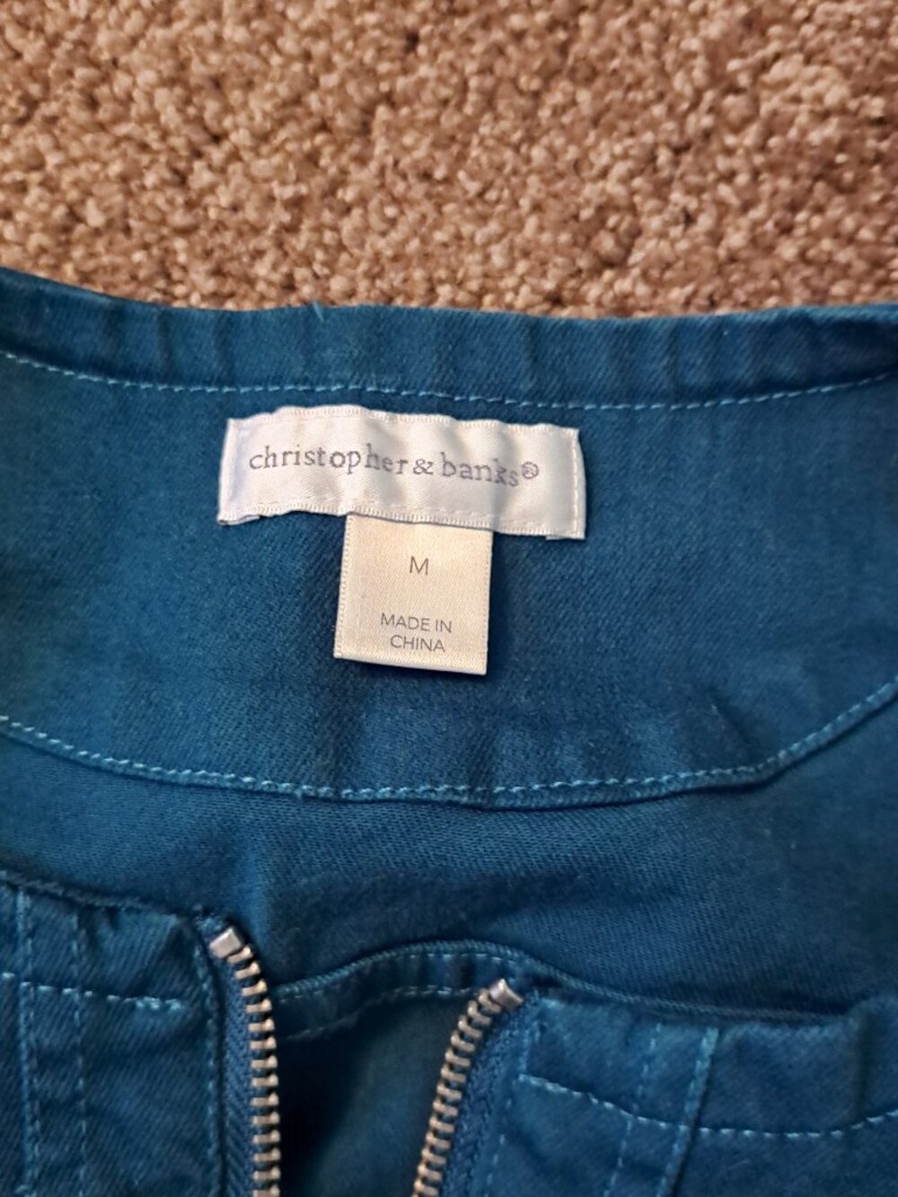 Christopher Banks Collarless Zip Front Dark Teal Denim Jacket,Chore Coat - Picture 5 of 8